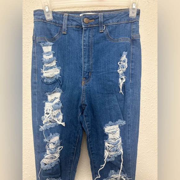 Aphrodite Blue Flare Distressed Jeans - Picture 5 of 6